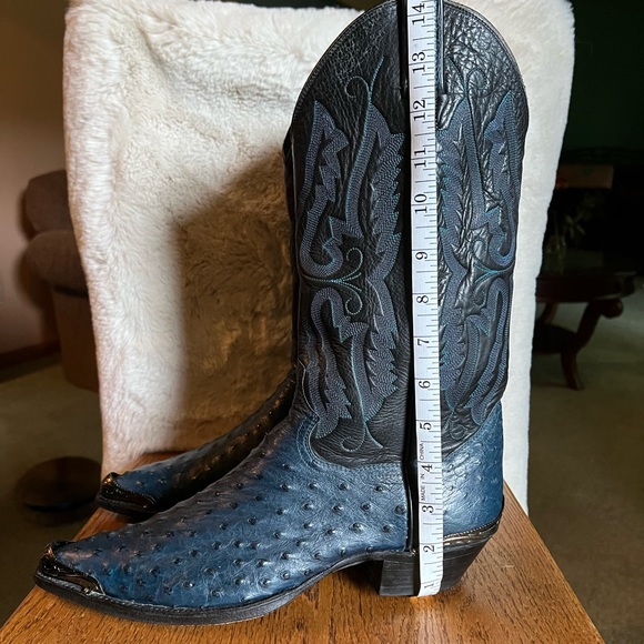 Genuine Indigo Blue Ostrich Cowboy Boots - Picture 3 of 8
